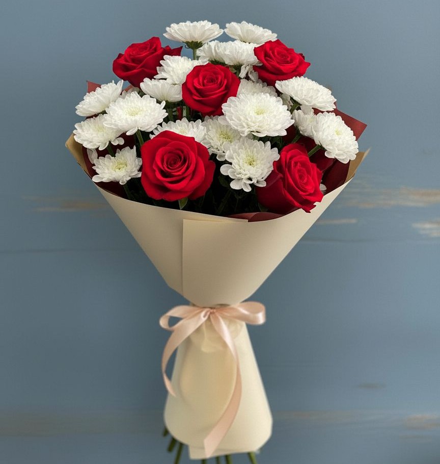 Букет цветов из: Розы и Хризантемы в Старой Меловой