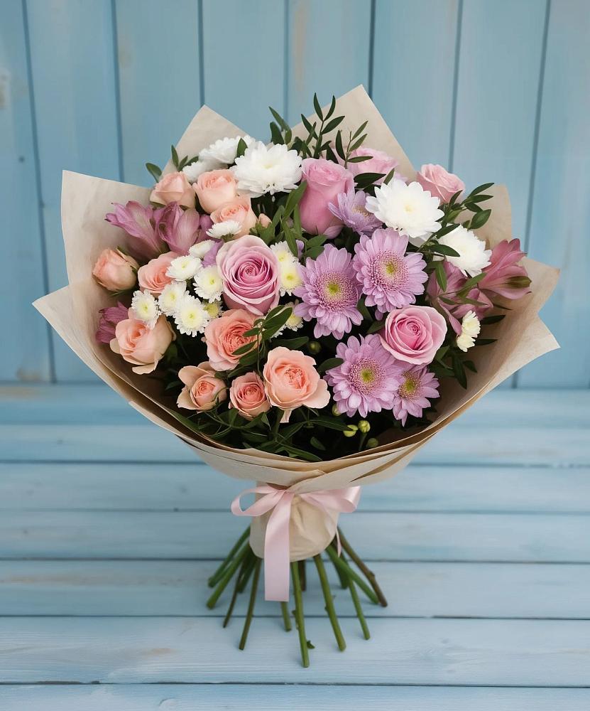 Букет цветов из: Хризантемы, Розы и Альстромерии в Старой Меловой