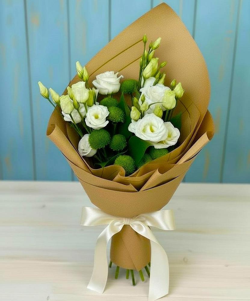 Букет цветов из: Хризантемы и Лизиантусы в Старой Меловой