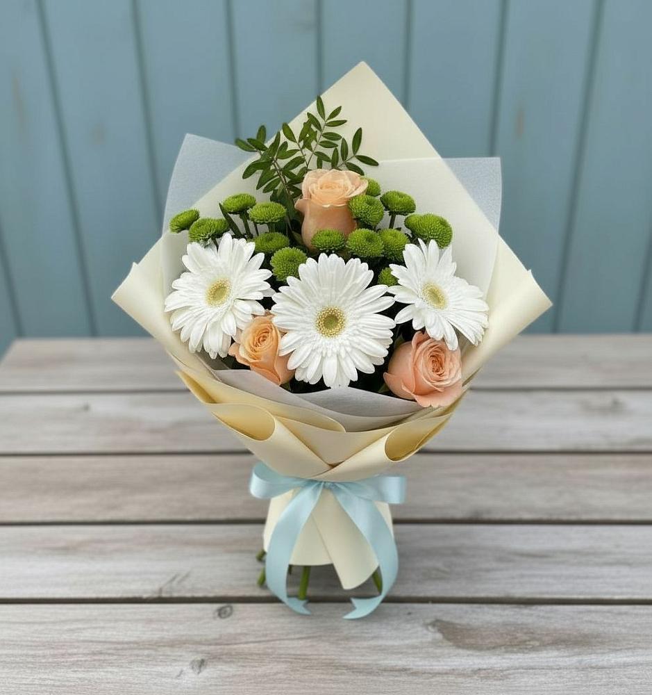 Букет цветов из: Герберы, Розы и Хризантемы в Старой Меловой
