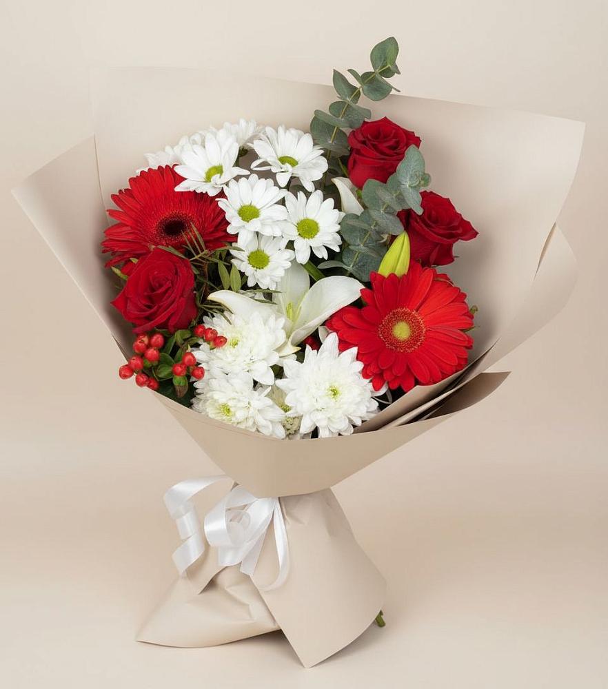 Букет цветов из: Розы, Хризантемы, Герберы и Лилии в Старой Меловой