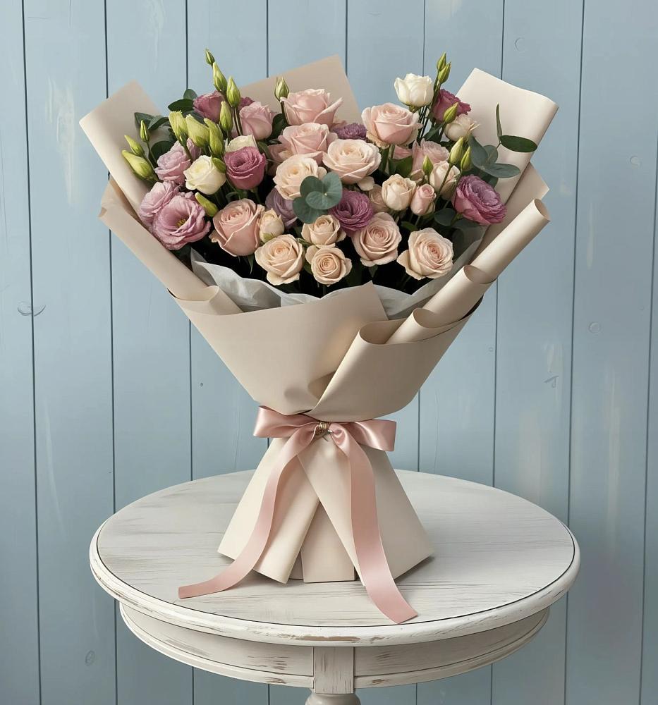 Букет цветов из: Розы и Лизиантусы в Старой Меловой